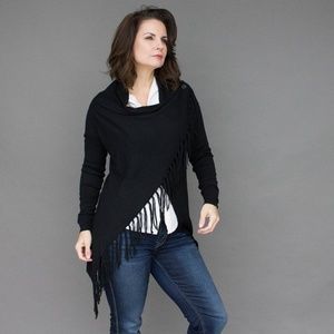 Black fringe criss cross cardigan